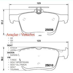 WW Golf 7, Passat ,Tiguan ,Touran ,T-roc ARKA, AUDI A3 (8V1), AUDI A3 Convertible (8P7),AUDI A3 Limousine (8VS)  (WVA:25008)